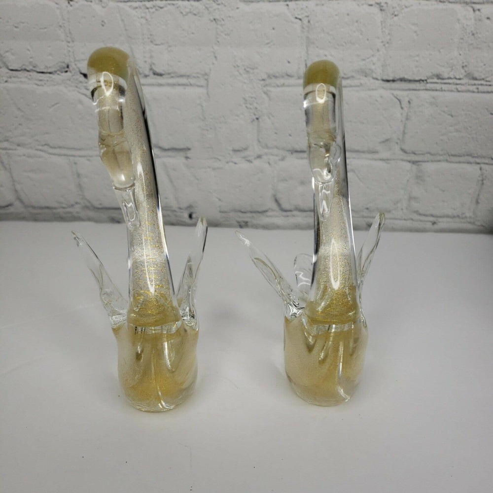 Vintage MURANO Italy Art Glass Swans Crystal Clear With 24K Gold Flecks Figurine - Picture 2 of 7